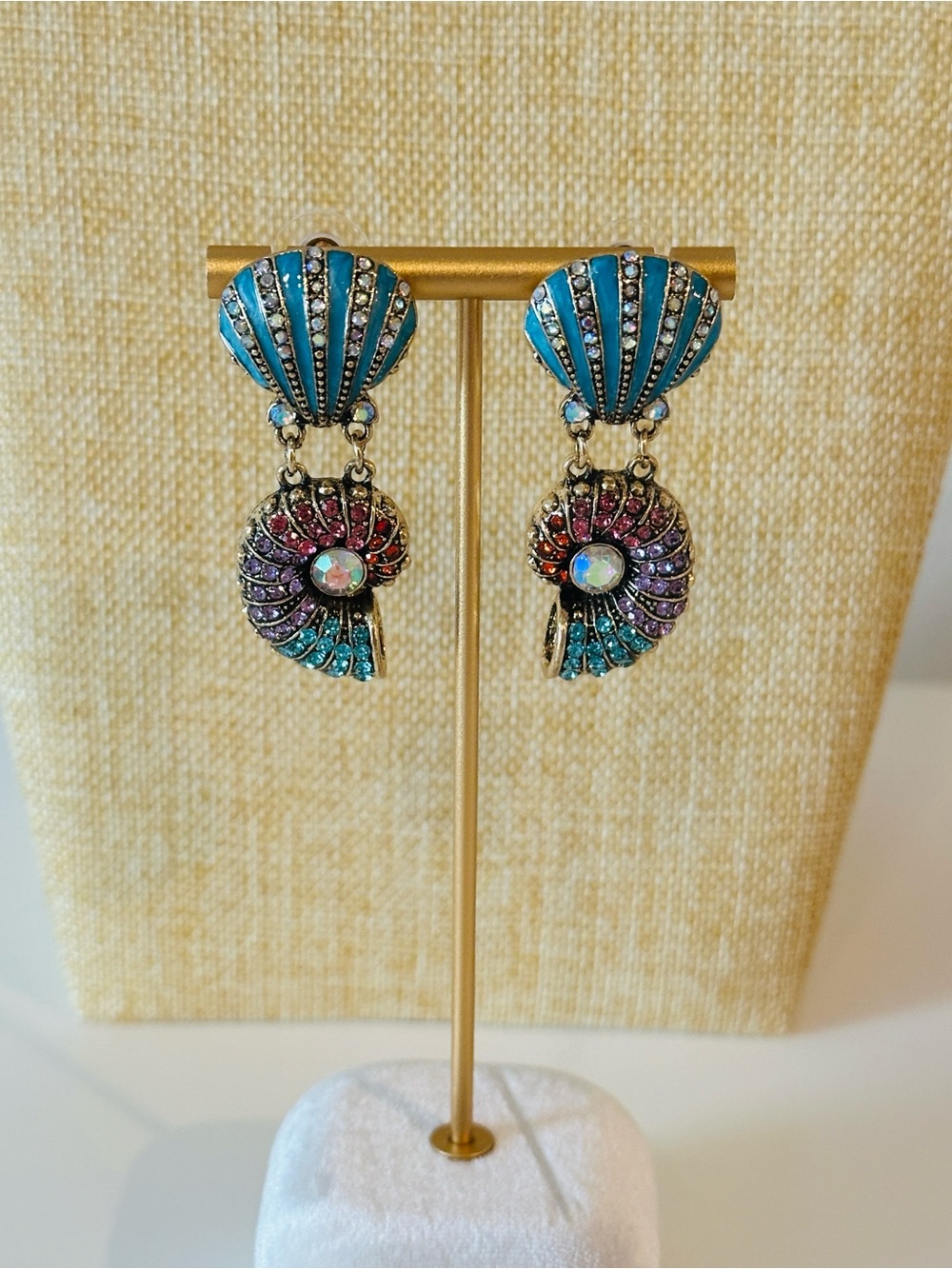 Fashion Jewelry Turquoise, Purple & Pink Nautilus Drop Earrings